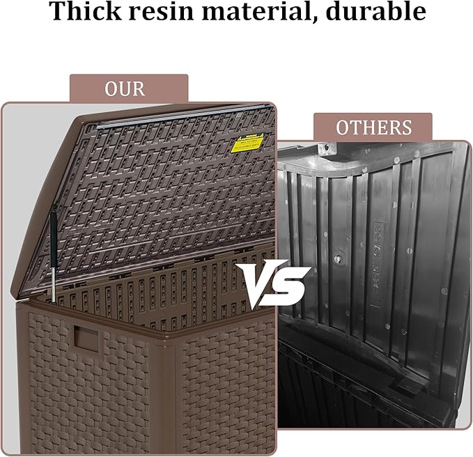 180 Pro Gallon Waterproof Outdoor Storage Bin Resin Deck Box for Patio, Poolside, and Garden, Lockable & UV-Resistant, Brown-HomvellaHome