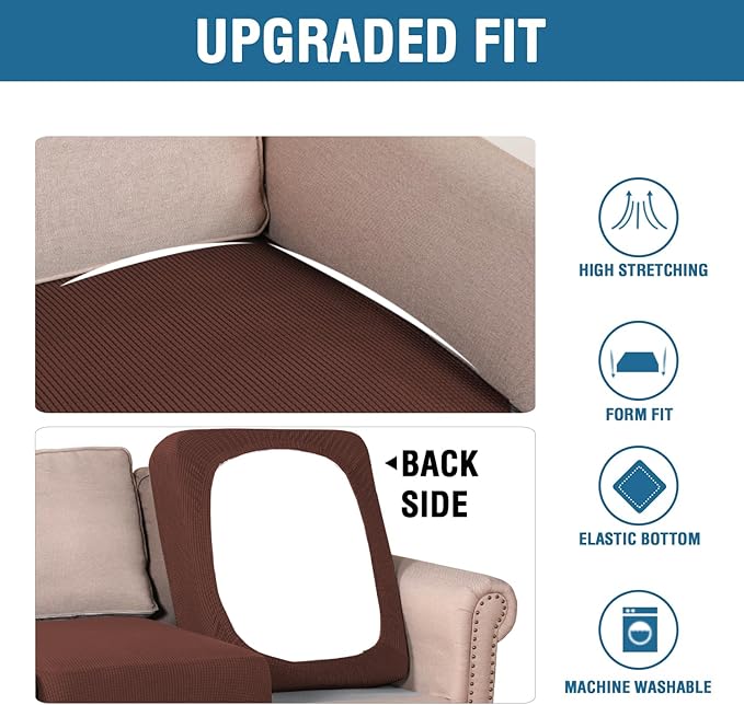 H.VERSAILTEX Super Stretch Individual Seat Cushion Covers Sofa Covers Couch Cushion Covers Slipcover Sets Thick Jacquard Textured Twill Fabric (1 Piece Chair Cushion Cover, Burnt Brick)-HomvellaHome