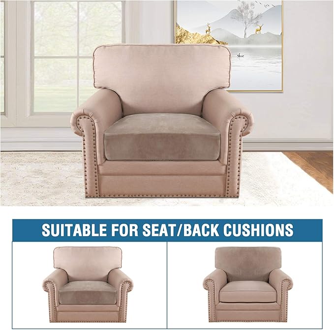 H.VERSAILTEX Velvet Stretch Couch Cushion Cover Plush Cushion Slipcover for Chair Cushion Furniture Protector Seat Cushion Sofa Cover (1 Piece Armchair Cushion Covers, Taupe)-HomvellaHome