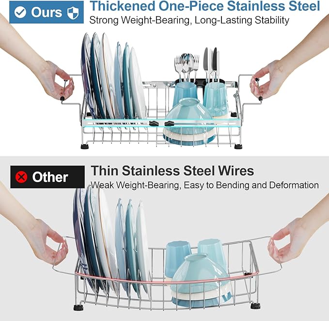 GSlife in Sink Dish Drying Rack - Stainless Steel Capacity Expandable Over The Sink Dish Drainer with Lock Knob and Utensil Holder for Kitchen Sink, 10.8"-17.9" L x 12.8" W, Silver-HomvellaHome