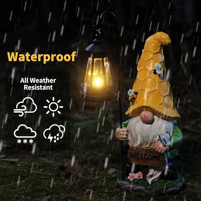 Gnome Garden Decor Statue Mom Dad Gifts Garden Accessories Garden Gnomes Outdoor Lights Solar Resin Gnomes Home Decorations for Patio,Yard,Lawn Ornament-HomvellaHome