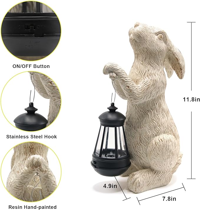 Garden Statues Rabbit with Solar Lights-Bunny Figurine Halloween Decorations Outdoor Rabbit Decor for Lawn,Balcony-Yard Art Garden&Patio Decor,Unique Housewarming&Birthday Gifts for Women Mom-HomvellaHome