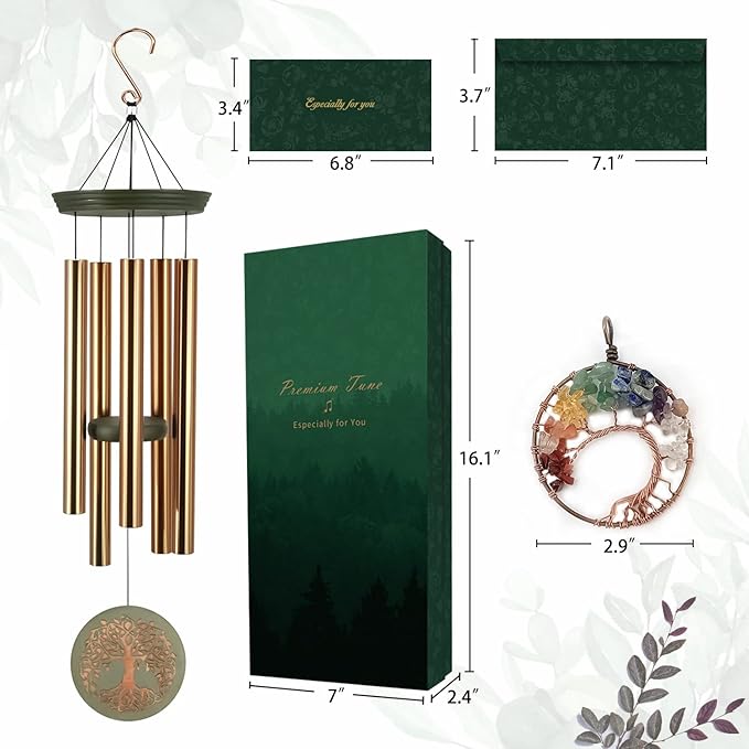 Gifts for Mom & Grandma - Outdoor Wind Chimes with Engraved Tree of Life, Large Patio Hanging Decor for Garden, Yard, Christmas, Anniversary Celebrations-HomvellaHome