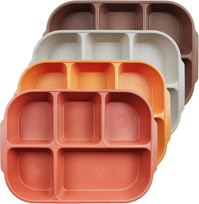 greenandlife 10.8 Inch 4PCS Divided Plates for Kids Adults, Portion Control Plates, Dishwasher & Microwave Safe Compartment Plate, Unbreakable Lightweight Reusable Wheat Straw Plates, Sunset-HomvellaHome