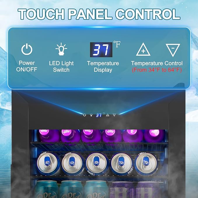 128 Cans Beverage Refrigerator Cooler, 3.2 Cu.Ft Mini Drink Fridge Glass Door for Drink Beer Soda Wine, Small Beer Fridge with 4 Removable Shelves for Kitchen Bedroom, Office Bar Gaming Room, Black-HomvellaHome