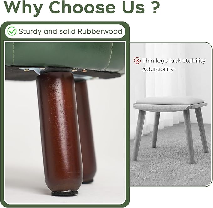 13in Small Foot Stool Ottoman, Round Faux Leather Foot Rest for Couch, Under Desk Pouf Footstool Footrest with Non-Skid Rubber Legs for Ling Room, Bedroom, 13''L x 13''W x 10.2''H, Green-HomvellaHome