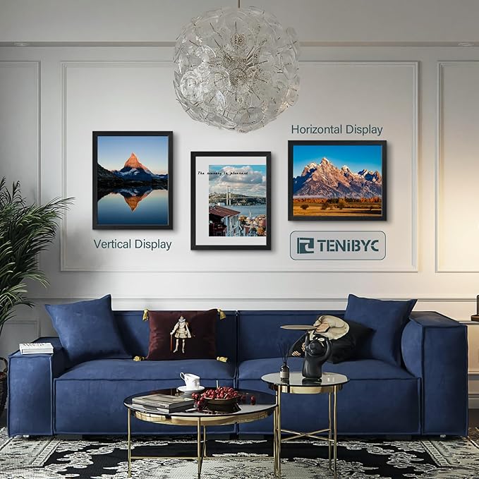 16x20 Picture Frame Set of 3 - Black Woodgrain, Solid Wood, HD Tempered Glass, Wall Gallery Poster Frame-HomvellaHome