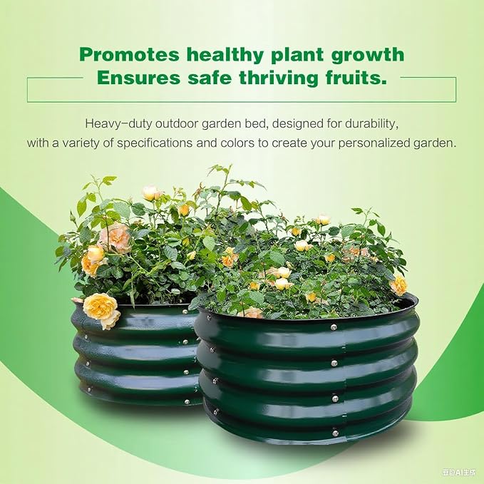 GARDMAX 2 Pack 2x2x1FT Galvanized Round Raised Garden Bed Kit, Metal Planter Boxes Outdoor with Easy Assembly, Large Garden Bed for Vegetables, Fruits, Flower, Herbs Dark Green-HomvellaHome