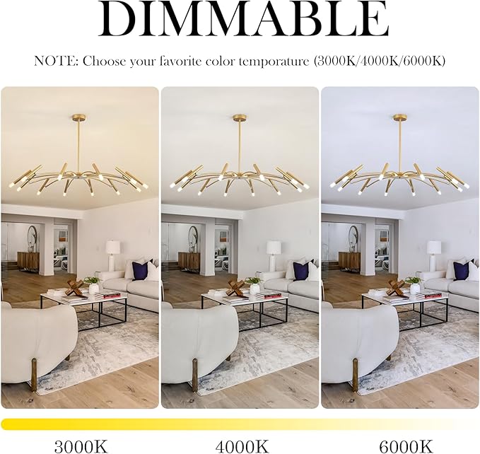 Gold Modern Chandelier 39.4" Large Chandelier Lighting Adjustable Ceiling Pendant Light 12 Light Pendant Light Fixtures for Living Room Dining Room Foyer-HomvellaHome