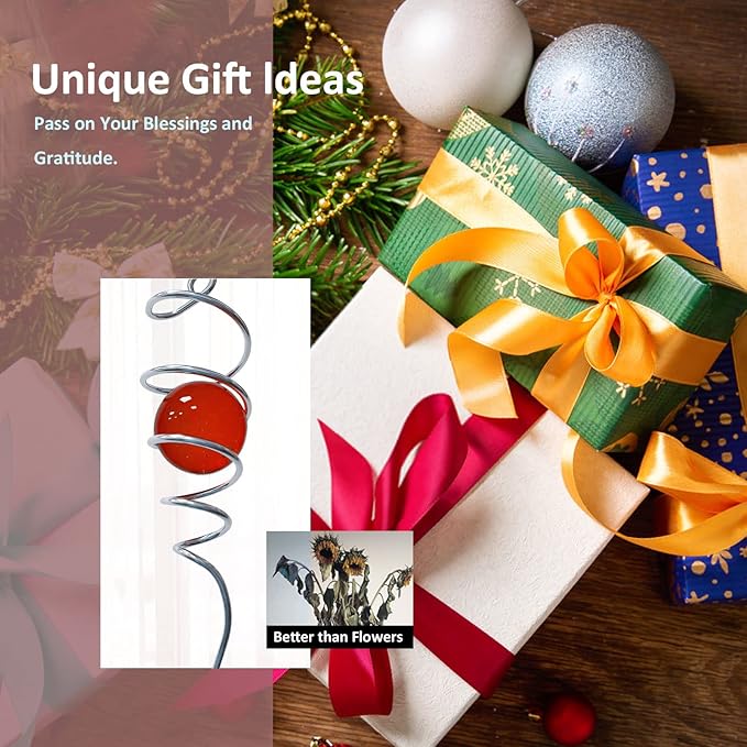 Gazing Ball Spiral Decorative Wind Spinner Sun Catcher 11inch Tail and 2 inch Glass Orb. Indoor Outdoor Garden Decoration Wind Sculptures Wind Spinner Tail-13 inch Height (red)-HomvellaHome