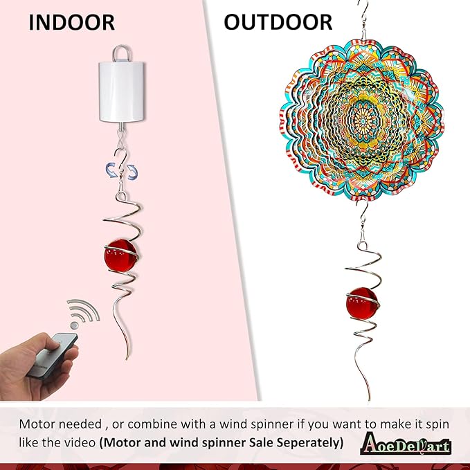 Gazing Ball Spiral Decorative Wind Spinner Sun Catcher 11inch Tail and 2 inch Glass Orb. Indoor Outdoor Garden Decoration Wind Sculptures Wind Spinner Tail-13 inch Height (red)-HomvellaHome