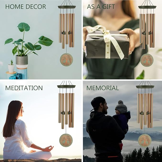 Gifts for Mom & Grandma - Outdoor Wind Chimes with Engraved Tree of Life, Large Patio Hanging Decor for Garden, Yard, Christmas, Anniversary Celebrations-HomvellaHome