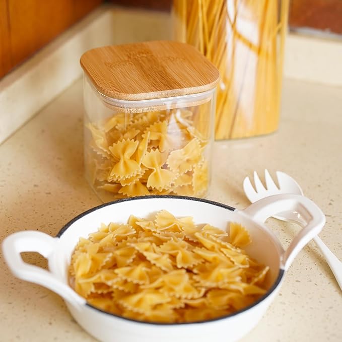 Glass Food Storage Jars Square 24oz, 4 Pack Glass Jars With Bamboo Lids, Kitchen Storage Containers For Spice, Candy, Cookie, Storage For Pantry Organizers-HomvellaHome
