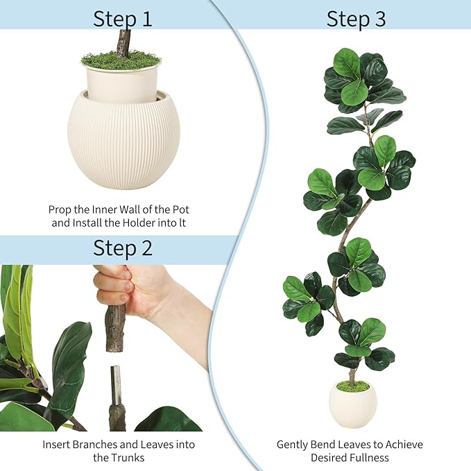 GarveeHome Fiddle Leaf Fig Artificial Tree with White Planter,6ft Faux Plants Indoor with Moss, Fake Rubber Tall Fake Floor Plant in Pot - Artificial Trees for Home Office Living Room Decor-HomvellaHome