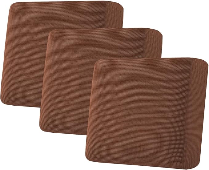 H.VERSAILTEX Super Stretch Individual Seat Cushion Covers - Sofa & Couch Cushion Slipcover Sets - Thick Jacquard Textured Twill Fabric (3 Piece XL Sofa Cushion Covers, Caramel)-HomvellaHome