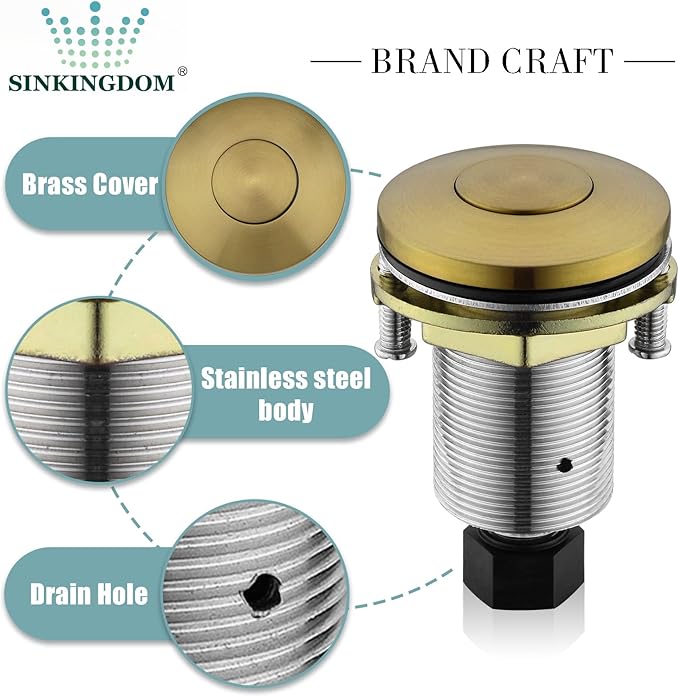 Garbage Disposal SinkTop Air Switch Kit with Stainless Steel Button, Champagne Gold-HomvellaHome