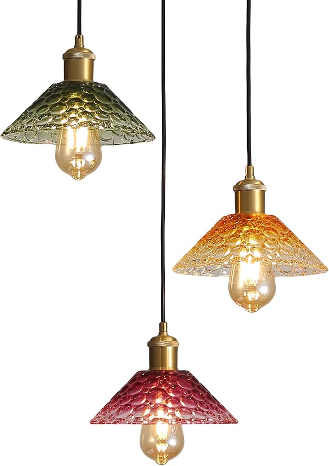 Glass Ceiling Chandelier,3-Light Colorful Hanging Pendant Light,Mid Century Modern Glass Pendant Light Fixture for Dining Room, Hallway, Living Room,Farmhouse,Kitchen Island-HomvellaHome