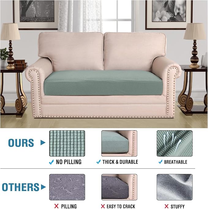 H.VERSAILTEX Super Stretch Individual Seat Cushion Covers Sofa Covers Couch Cushion Covers Slipcover Sets Thick Jacquard Textured Twill Fabric (1 Piece Loveseat Cushion Cover, Sage)-HomvellaHome