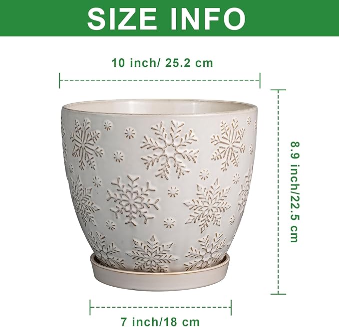 10 Inch Ceramic Planter Pot Large Plant Pot for Indoor Plants Outdoor Round Flower Pot with Drainage Hole and Saucer for Home Garden Decor White-HomvellaHome