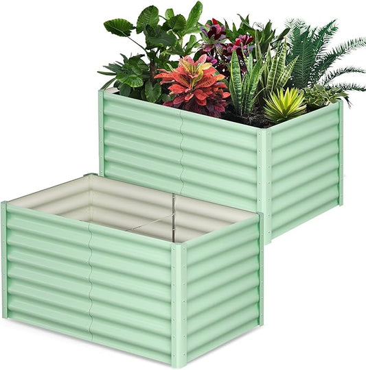 Galvanized Raised Garden Bed Outdoor, 2 Pcs 6x3x2FT Outdoor Large Planter Raised Beds Open Base with Safety Edge and Glove for Vegetables Flowers Ground Planter, Green-HomvellaHome