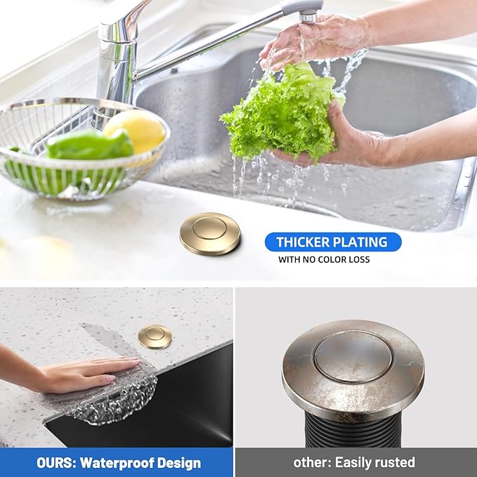 Garbage Disposal Air Switch Kit, UL Listed, Professional Sink Top On/Off Button, Champagne Bronze Finish, Compatible with Delta Faucet, Dual Outlet Universal Fit for All Garbage Disposals-HomvellaHome