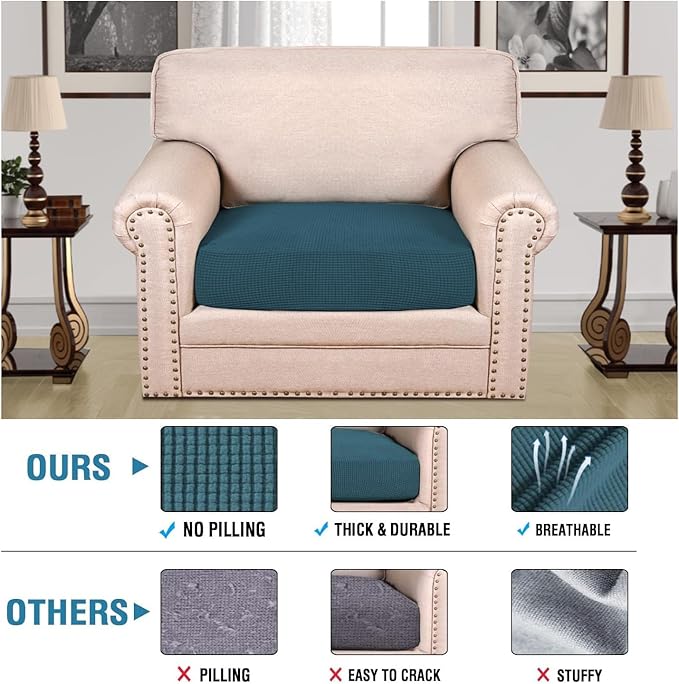 H.VERSAILTEX Super Stretch Individual Seat Cushion Covers Sofa Covers Couch Cushion Covers Slipcover Sets Thick Jacquard Textured Twill Fabric (1 Piece Chair Cushion Cover, Deep Teal)-HomvellaHome