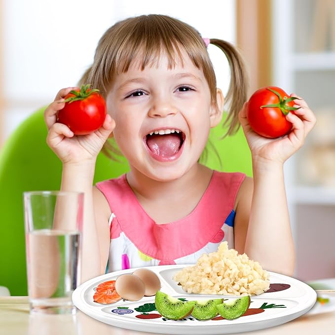 10" 3-Grid Cute Cartoon Portion Control Plate - Melamine, Healthy Nutrition for Weight Loss & Diabetes Management, Ideal for Adults & Teens Kids (1 Pack)-HomvellaHome