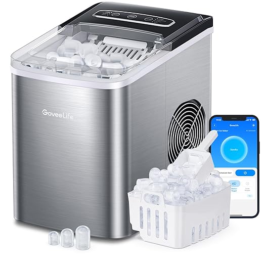 GoveeLife Smart Countertop Ice Makers, Portable Ice Maker Machine with Self-Cleaning, 6 Mins 9 Bullet Ice, 26lbs/24Hrs, Voice Remote for Home Kitchen Party Camping, with Ice Scoop Stainless Silver-HomvellaHome