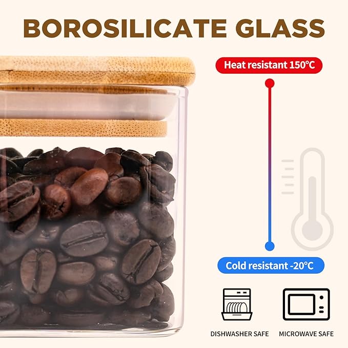 Glass Food Storage Jars Square 8oz, 12 Pack Glass Jars With Bamboo Lids, Kitchen Storage Containers For Spice, Candy, Cookie, Storage For Pantry Organizers-HomvellaHome