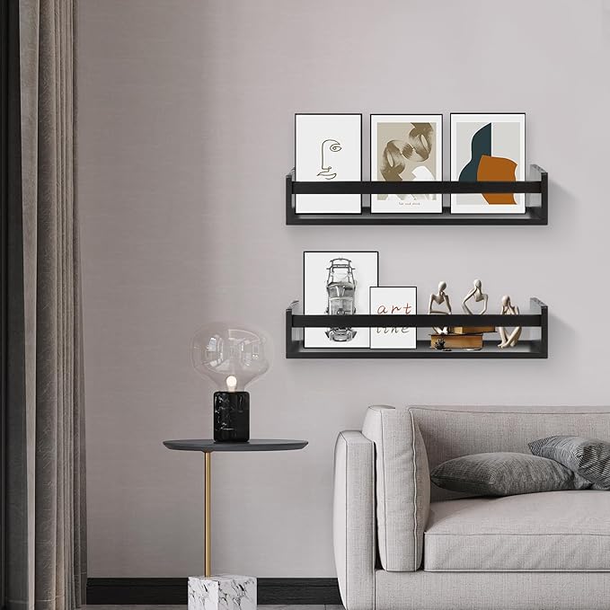 Gneric Floating Shelves for Wall, Black Nursery Book Shelves, 23.6 inch Kids Bookshelf, Wall Shelves for Living Room Bedroom Decor,Kitchen Spice Rack,Bathroom Storage Rack-HomvellaHome