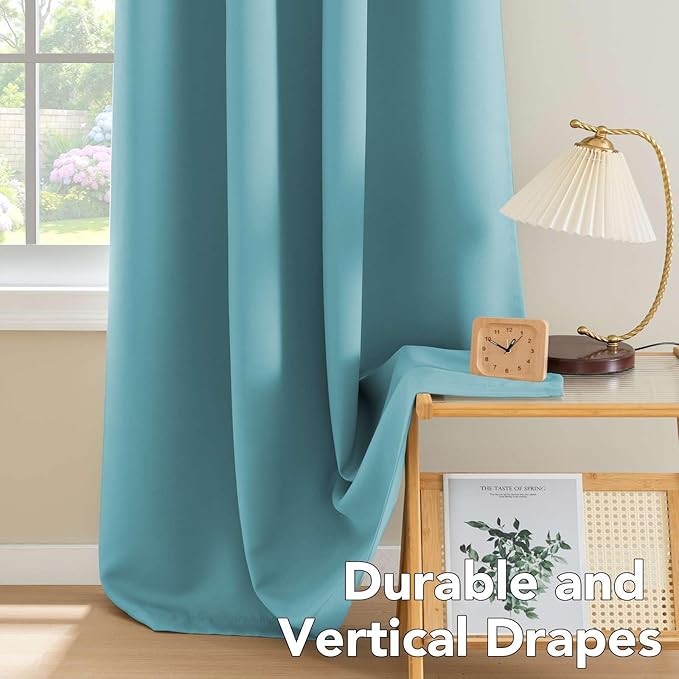 H.VERSAILTEX Thermal Insulated Blackout Drapes Soft and Smooth Microfiber Formaldehyde-Free Curtains for Nursery,Grommet Window Panels,52 by 84 - Inch - Aqua - Set of 2-HomvellaHome
