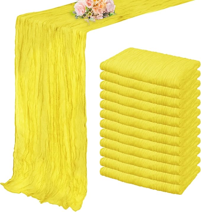 12 Pack Yellow Cheesecloth Table Runner 20 x 120 Inch Long Rustic Gauze Cheese Cloth Table Runner for Wedding 10FT Bridal Baby Shower Table Decorations Boho Fabric Sheer Birthday Party Table Decor-HomvellaHome