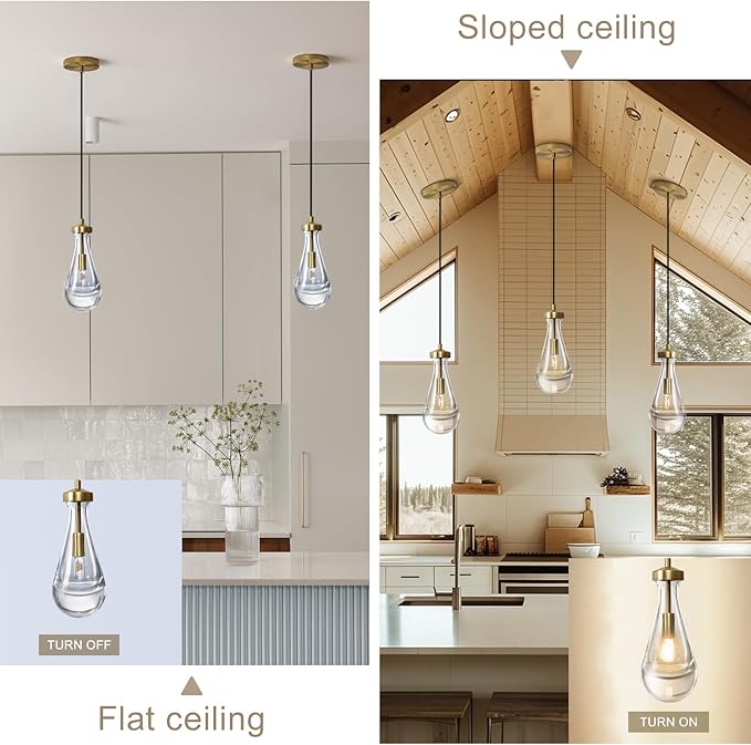 Raindrop Pendant Lights Set of 3, Pendant Lights Kitchen Island 3 Pack, Teardrop Glass Pendant Lights for Bedroom Bathroom, Island Lights, Chandelier for Living Room Hallway, Bulb Included-HomvellaHome