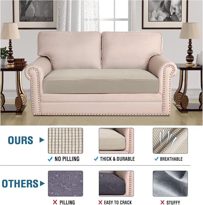 H.VERSAILTEX Super Stretch Individual Seat Cushion Covers Sofa Covers Couch Cushion Covers Slipcover Sets Thick Jacquard Textured Twill Fabric (1 Piece Loveseat Cushion Cover, Island Fossi)-HomvellaHome