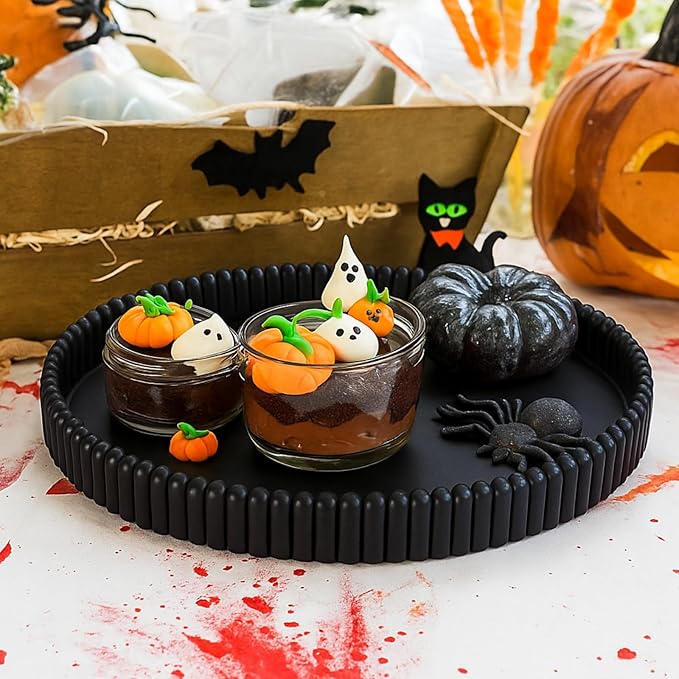 11.8in Decorative Tray for Coffee Table Decor- Modern Oval Concrete Tray for Home Decor- Minimalist Handcrafted Centerpieces Tray for Living Room, Kitchen Dining Table, Entryway (Black)-HomvellaHome