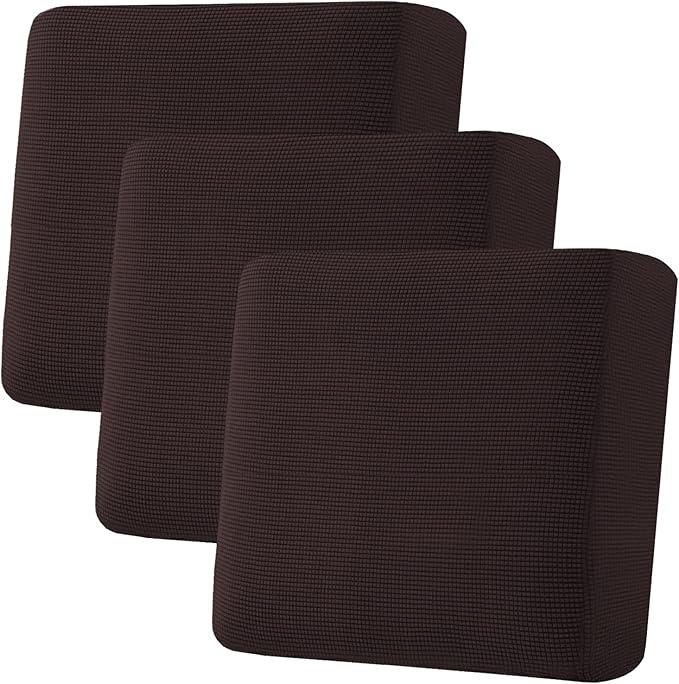 H.VERSAILTEX Super Stretch Individual Seat Cushion Covers - Sofa & Couch Cushion Slipcover Sets - Thick Jacquard Textured Twill Fabric (3 Piece XL, Chocolate)-HomvellaHome