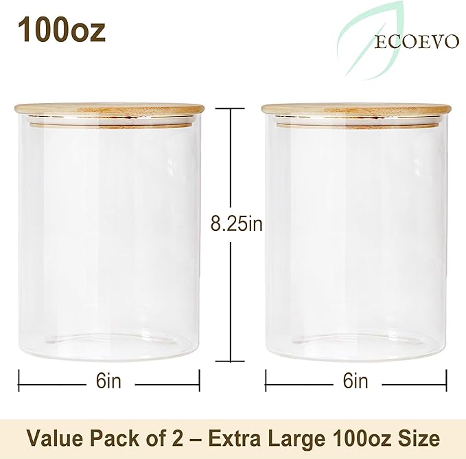 Glass Jars with Bamboo Lids, Glass Food Jars and Canisters Sets, Flour Jar, Large Food Canister with airtight lids, Flour Storage Container, Pantry Jars, 100oz-HomvellaHome