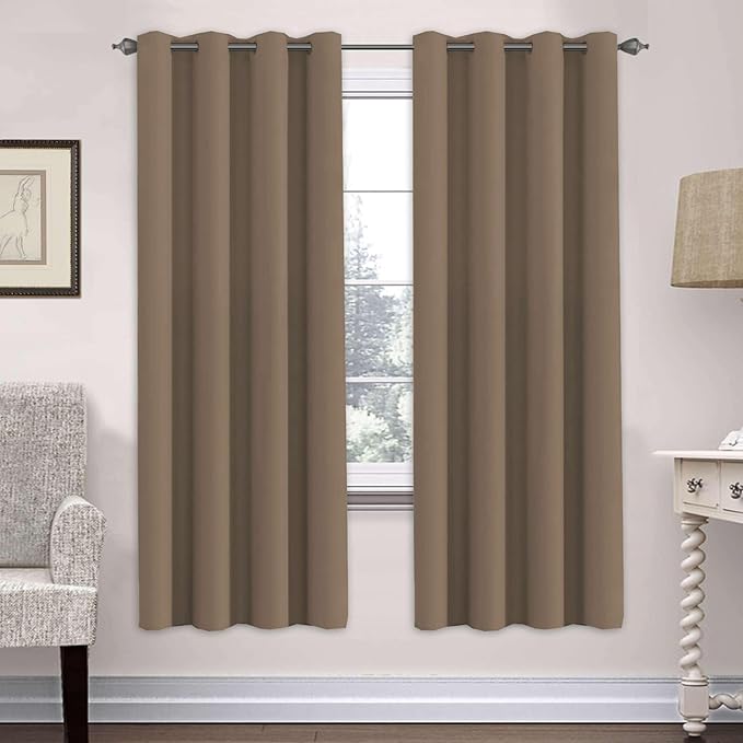 H.VERSAILTEX Ultra Soft Microfiber Thermal Insulated Antique Copper Grommet Blackout Curtains/Window Treatment Draperies 52 by 72 - Inch for Living Room/Bedroom, Set of 2 - Macchiato-HomvellaHome