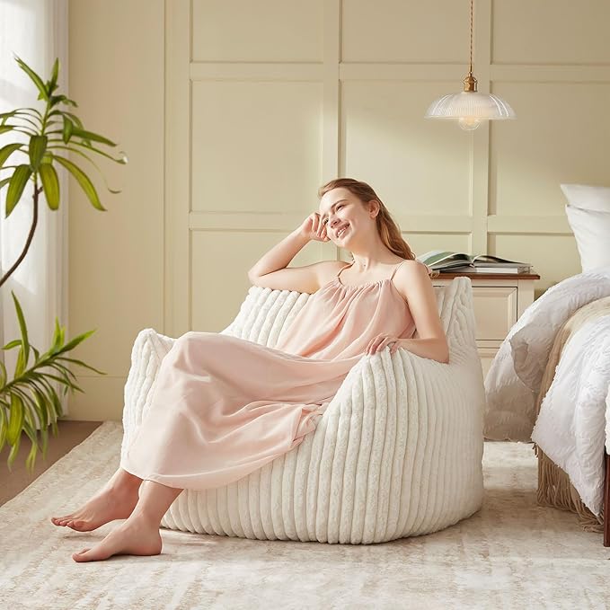 Giant Bean Bag Chairs for Adults Teens, Large Bean Bag Sofa Chairs with Filling Comfy Fuzzy BeanBag Chair with Armrests for Bedroom Living Room Reading-HomvellaHome