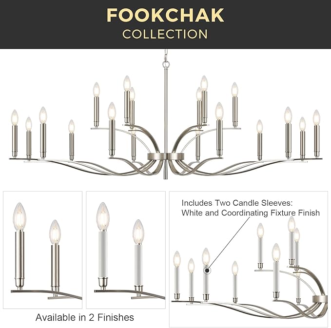 18 Light Nickel Living Room Chandelier High Ceiling Foyer Candle Chandelier Large Modern 59in Metal Chandeliers Hanging Light for Master Bedroom Dining Room Light Fixture Over Table-HomvellaHome