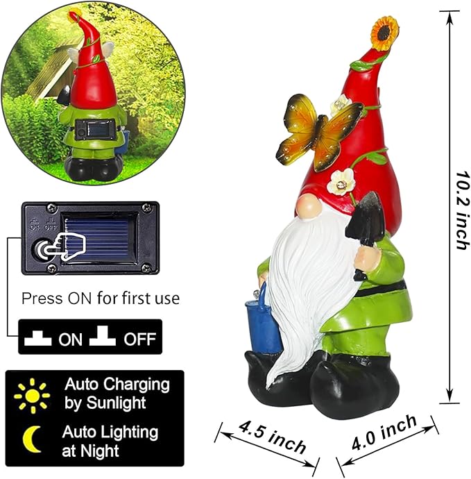 Gnomes Garden Statues Decor, Solar Waterproof Large Gnome with LED Lights Funny Garden Sculptures Outdoor Patio Yard Decorations Lawn Ornaments Gifts for Women Mom-HomvellaHome