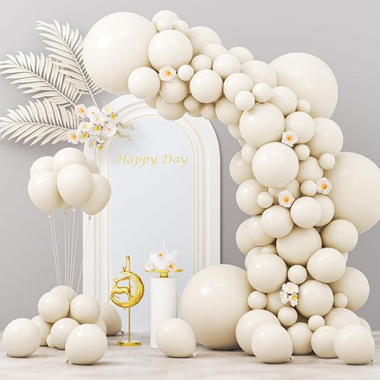 130pcs White Sand Balloons Different Sizes 18" 12" 10" 5" Off White Party Latex Balloons for Birthday Baby Shower Graduation Wedding Gender Reveal Anniversary Party Decorations-HomvellaHome