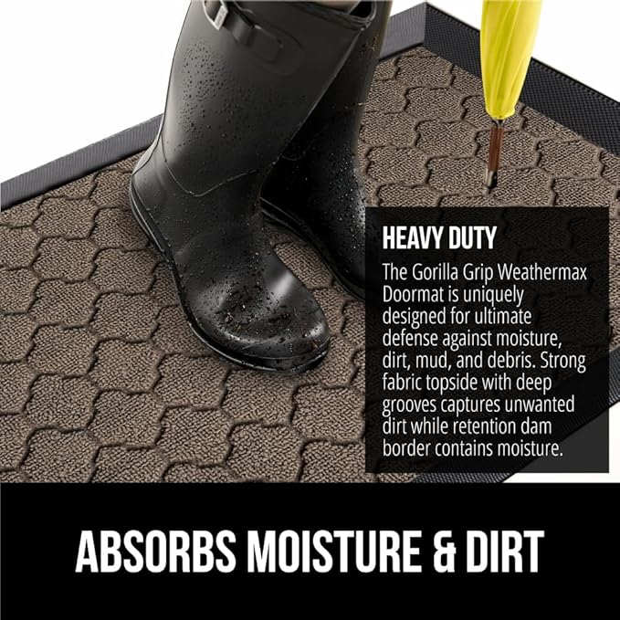 GORILLA GRIP 100% Waterproof All-Season WeatherMax Doormat, 72x24, US Designed Natural Rubber, Stain and Fade Resistant, Low Profile Indoor Outdoor Door Mats, Easy Clean Patio Mat, Latte Quatrefoil-HomvellaHome