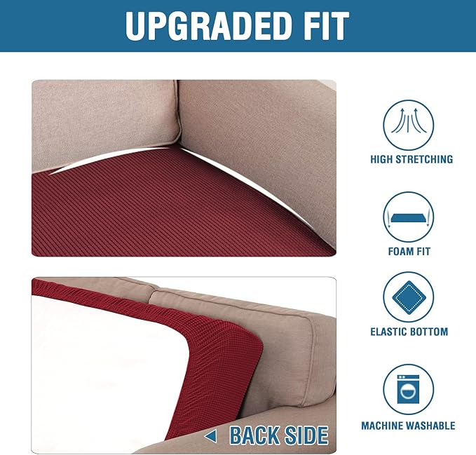 H.VERSAILTEX Super Stretch Individual Seat Cushion Covers Sofa Covers Couch Cushion Covers Slipcover Sets Thick Jacquard Textured Twill Fabric (1 Piece Chair Cushion Cover, Burgundy Red)-HomvellaHome