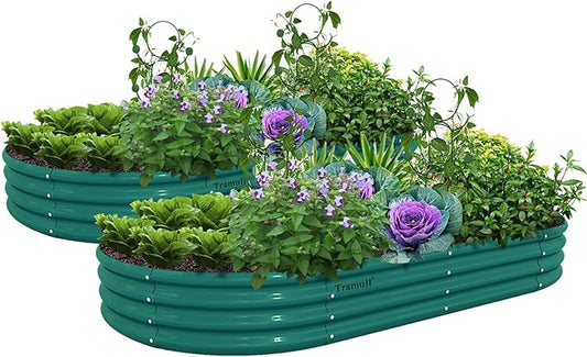 2 Pack 8x4x1FT Galvanized Raised Garden Bed Kit Oval Metal Ground Planter Box Outdoor Bottomless Planter Raised Beds for Vegetables Flowers Herbs Fruits, Green-HomvellaHome