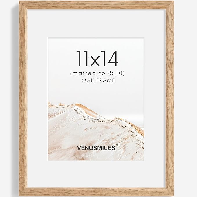 11x14 Picture Frame Natural Solid Oak Photo Frames with 8x10 Removable Mat Wall Hanging Large Handcrafted Frame with HD Plexiglass Wall and Tabletop Display Large Poster Frame-HomvellaHome