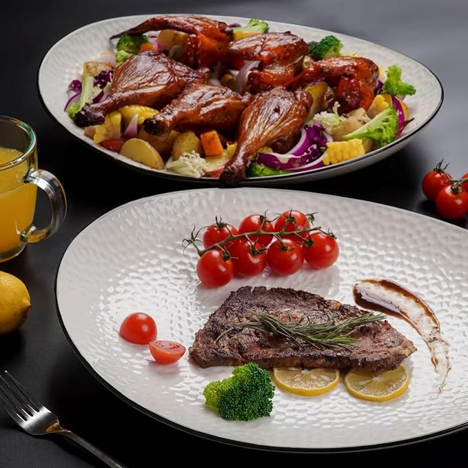 15" Large Serving Platter - Oval Large Serving Tray, Ceramic Serving Dish, White Platters for Serving Food, Appetizers, Entertaining, Party, Set of 2-HomvellaHome