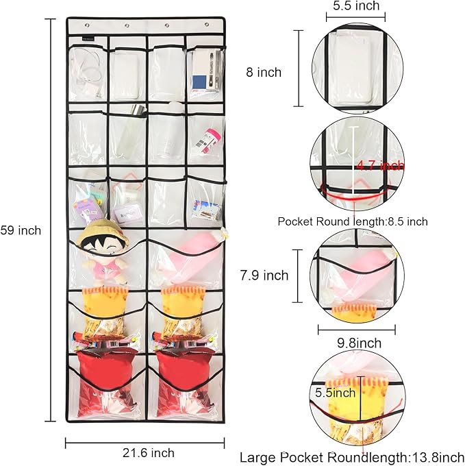 2 Pack Extra Large Hanging Crystal Clear Over Door Shoe Organizers, Closet Shoe Rack Organizer, 12+6 Pockets, 8 Hooks, White (59" x 21.6")-HomvellaHome