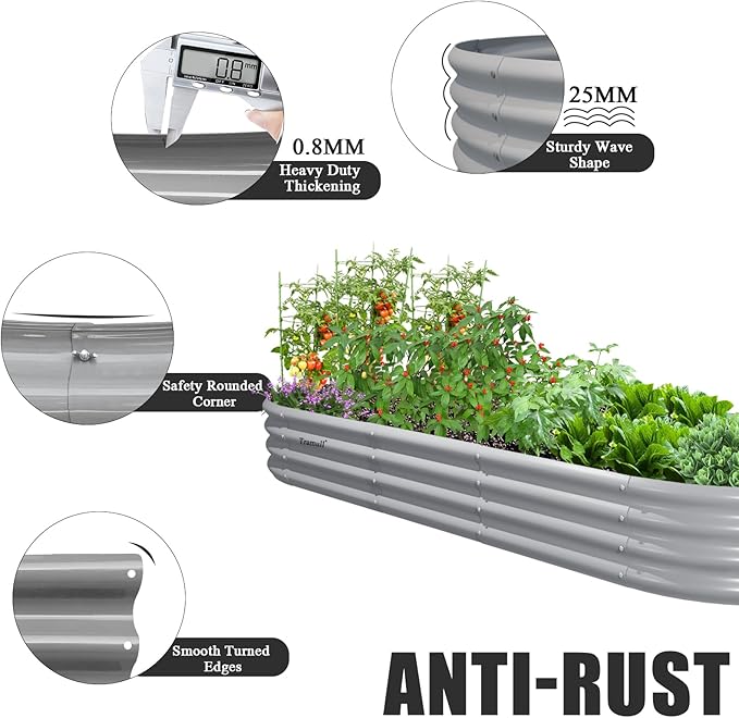 2 Pack 8x3x1FT Galvanized Raised Garden Bed Large Metal Planter Box Kit Elevated Raised Garden Planters for Outdoor Plants, Gray-HomvellaHome