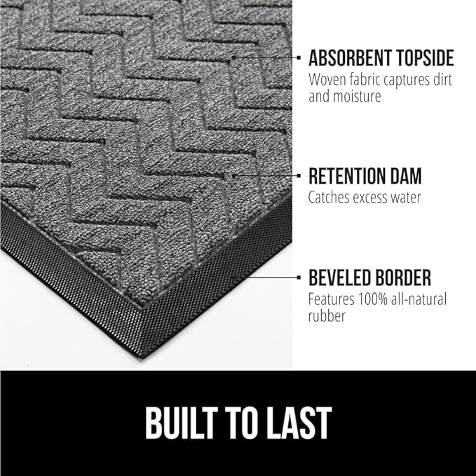 GORILLA GRIP All-Season WeatherMax Doormat, 47x35, Durable Natural Rubber, Stain and Fade Resistant, Low Profile, Indoor Outdoor Door Mats, Easy Clean Patio Entrance Mat, Steel Chevron-HomvellaHome